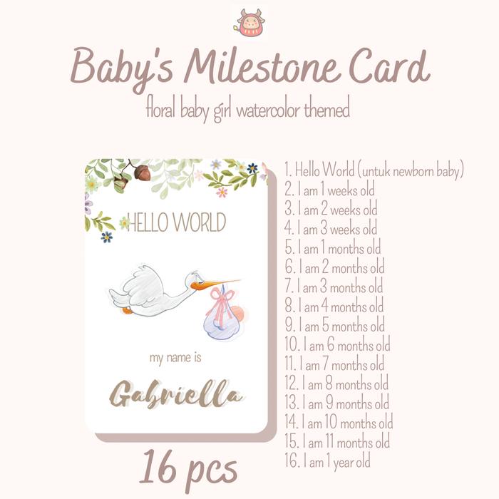 Jual Baby milestone card premium watercolor theme free custom name ...