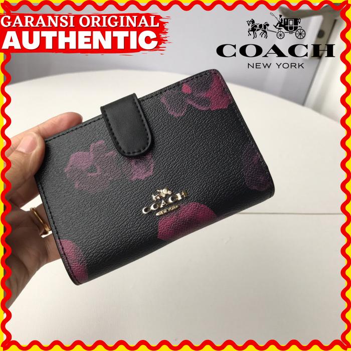 Gambar DOMPET WALLET COACH CORNER FLORAL PRINT WANITA BRANDED ORIGINAL - Black dari Tas Coach USA undefined Tokopedia