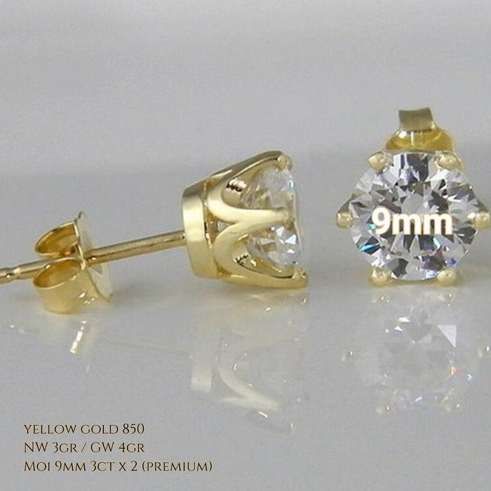 Gambar Premium Moissanite Diamond Stud Earrings Au850 / 20K. Giwang Emas Asli - 9mm. Au850 3gr dari HeavenlyNirwana Kab. Tangerang Tokopedia