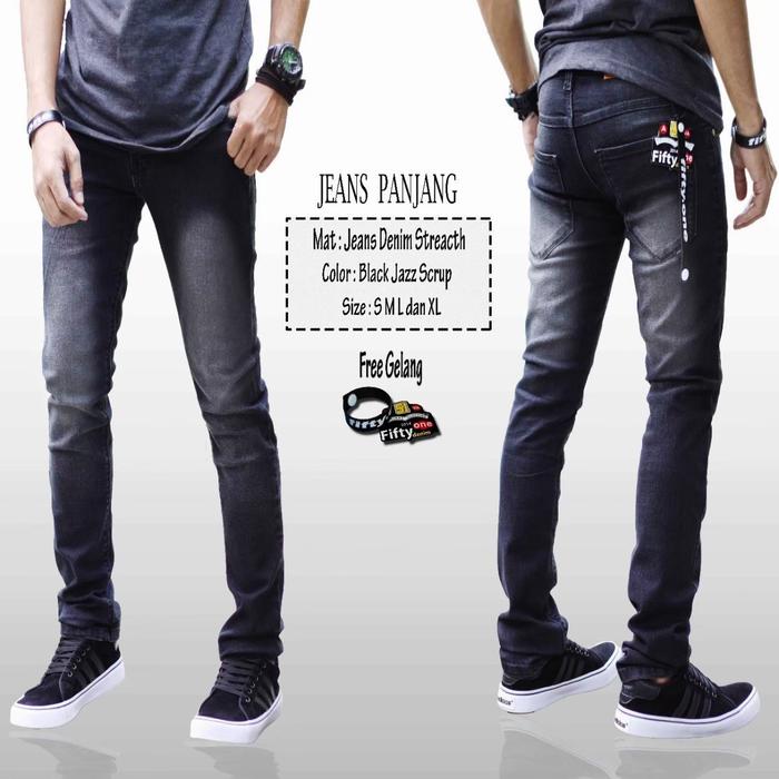 Gambar CELANA JEANS PANJANG DENIM PRIA SLIM FIT BAHAN STRETCH PREMIUM - black jazz, S dari Octha_Co undefined Tokopedia