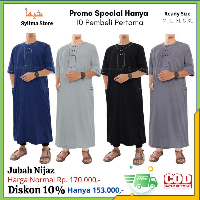 Gambar Baju Jubah Gamis Pria Nijaz Lengan Pendek Jubbah Arab Bahan Katun - Hitam, L dari Syiima Store undefined Tokopedia