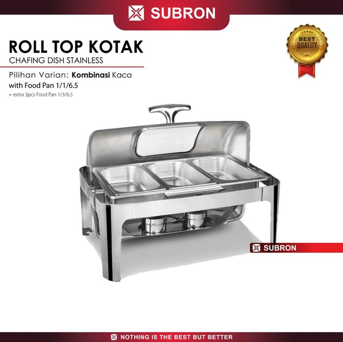 Gambar SUBRON Roll Top 9L Kaca Chafer Chafing Dish Stainless Wadah Prasmanan - Paket D dari SUBRON KITCHENWARE undefined Tokopedia