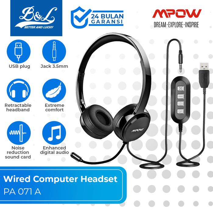MPOW 071 Wired USB Computer Headset For 