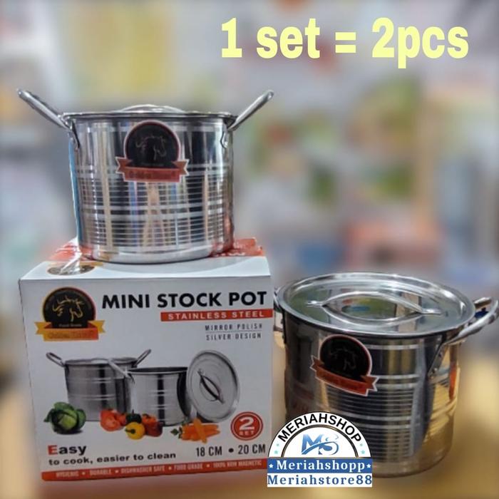 Gambar Panci Mini Stockpot Dandang Stainless isi 2 set 18 cm dan 20 cm - 18 cm Saja dari Meriahshop.MS undefined Tokopedia