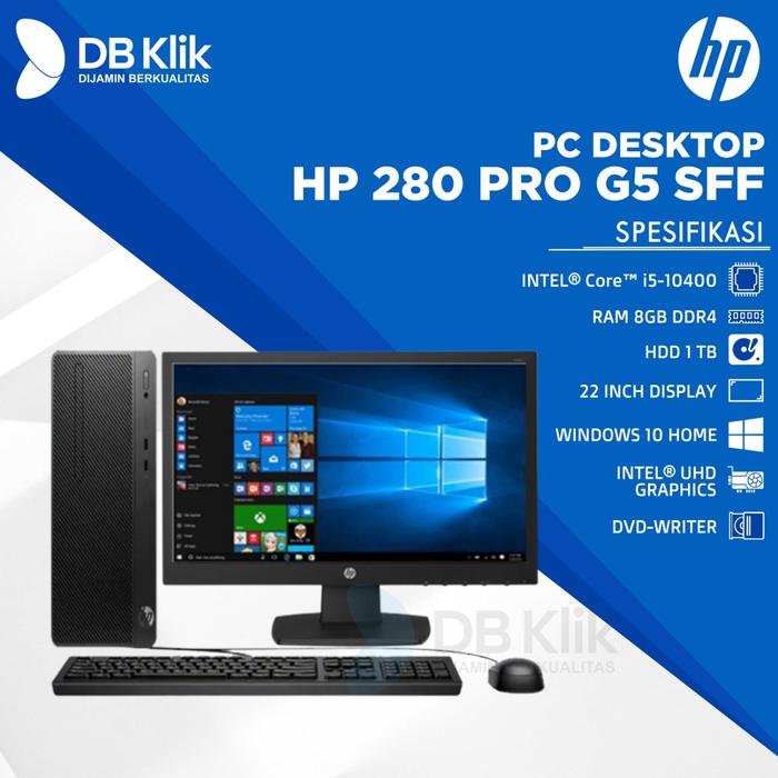PC Desktop HP 280 Pro G5 SFF i5-10400 8GB 1TB DVDRW Windows 10 22 Inch