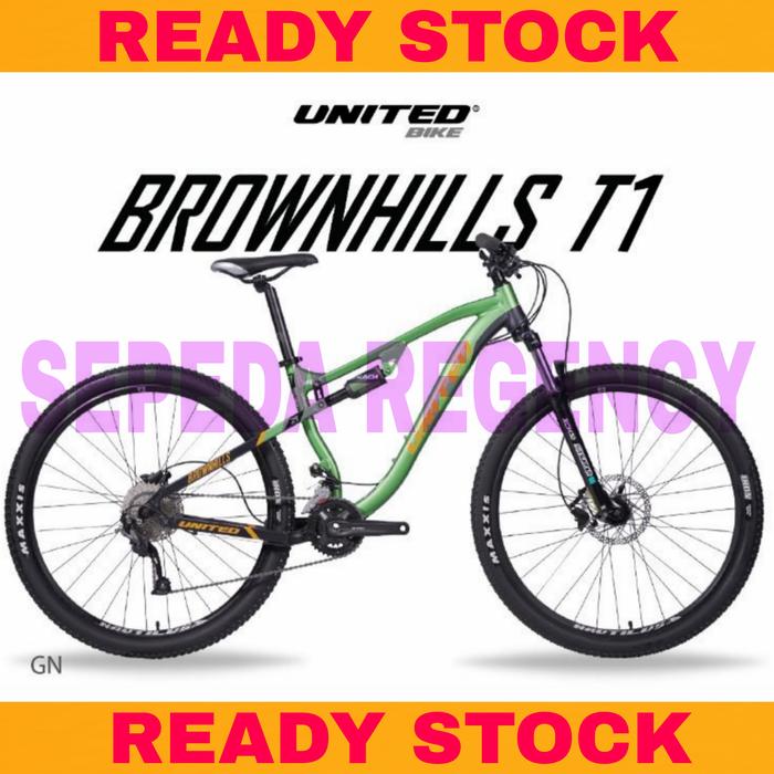 Gambar Sepeda Gunung MTB UNITED BROWNHILLS T1 27.5 Inch Fullsuspension - GY - GN, Frame 17" dari Sepeda Regency undefined Tokopedia