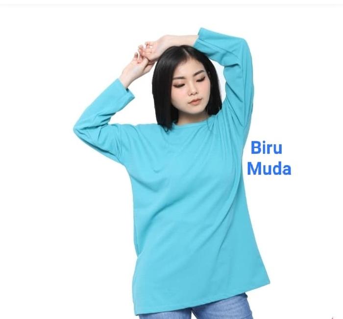 Gambar Kaos polos cewek lengan panjang BIRU MUDA/ oblong cewek lengan panjang - S dari Winstar Polos undefined Tokopedia
