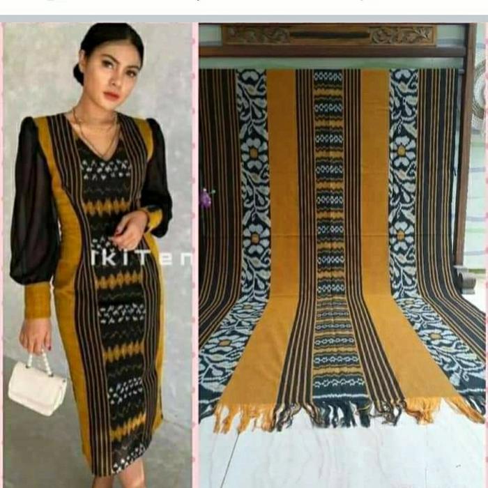Gambar dress tenun hitam mustard lengan balon dari Baju dan kain tenun undefined Tokopedia
