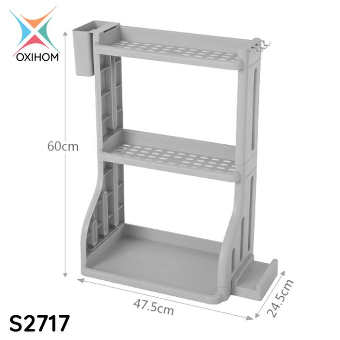 Gambar Oxihom Rak Dapur Susun Plastik Tempat Penyimpanan Kamar Mandi 3 Susun - S2717 Abu Abu dari Oxihom undefined Tokopedia