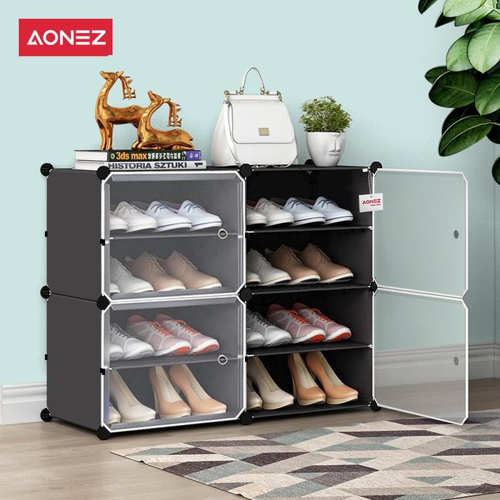 Gambar AONEZ lemari sepatu plastik, rak sepatu, Lemari sepatu 4 lapis - Hitam dari AONEZ Official Store undefined Tokopedia