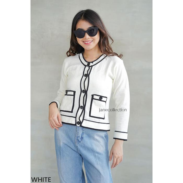 Gambar All ColorOuterwear Cardigan Rajut Putih Jennie Blackpink Cardigan Knit - Putih dari Jane Collection undefined Tokopedia