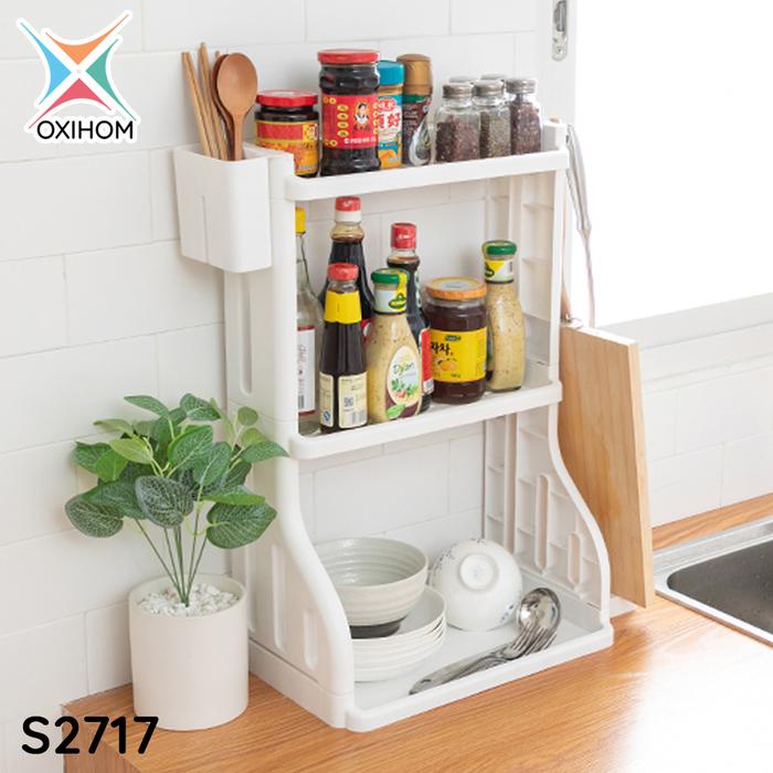 Gambar Oxihom Rak Dapur Susun Plastik Tempat Penyimpanan Kamar Mandi 3 Susun - S2717 Putih dari Oxihom undefined Tokopedia