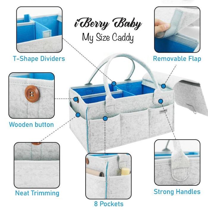 Gambar iBerry My Size Multipurpose Caddy Bag Diaper Tas Stroller Baby Anak - Blue dari Ninemonthslater.idn undefined Tokopedia