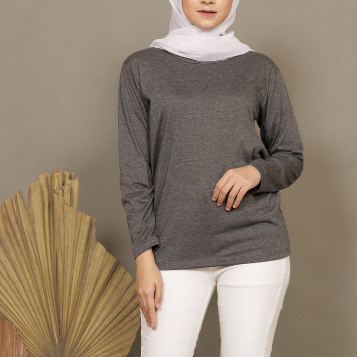 Gambar manset baju wanita bahan katun premium neck basic tops all size-R30S6 - Dark grey dari Loba_gaya undefined 5 Tokopedia