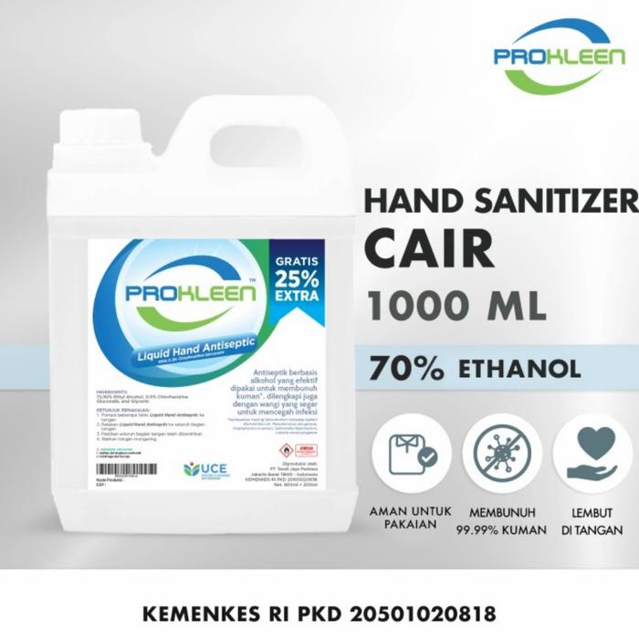 Proklenz One Jual Prokleen Hand Sanitizer 70% Antiseptic 1000 ml / 1 L Liter - cair ...