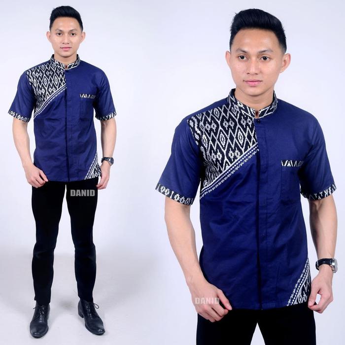 Gambar Hem Pria Seragam Baju Batik kantor/ Kemeja Baju Batik Kombinasi Pendek - NAVI, L dari YAMA COLECTION undefined Tokopedia