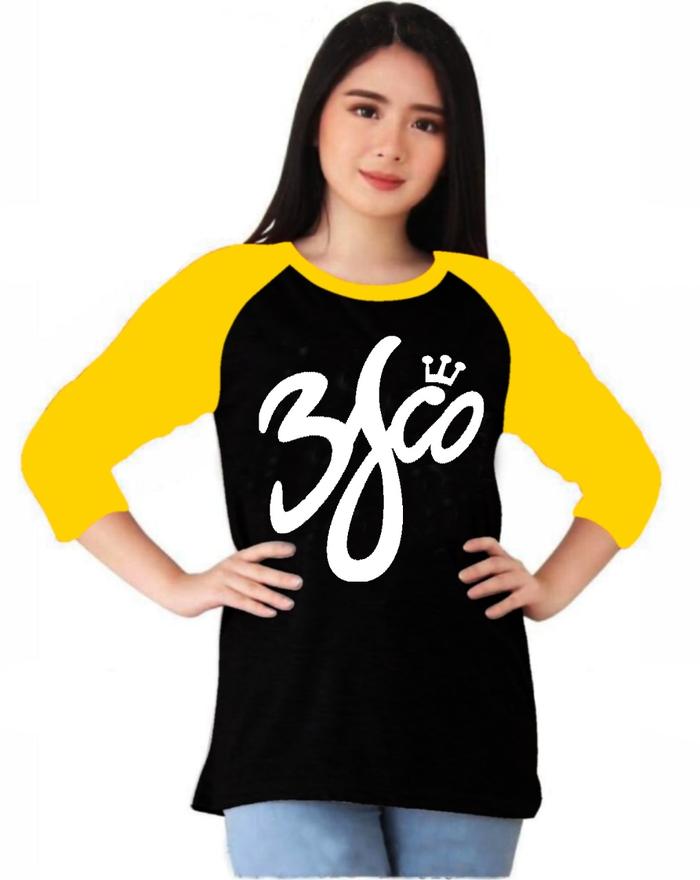 Gambar Kaos Atasan Wanita Lengan 3/4 / Kaos raglan Wanita/ Kaos 3JCO - HITAM=KUNING, 3XL dari WL Fashion store undefined Tokopedia
