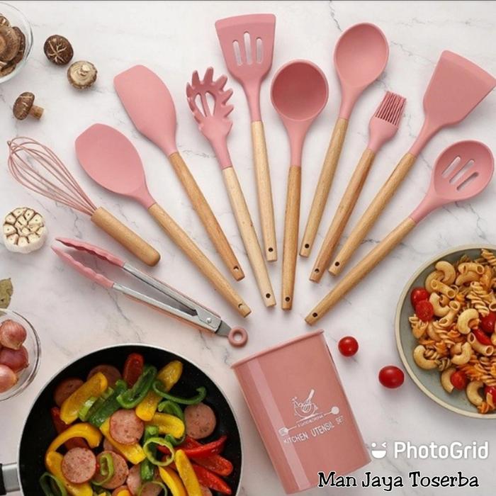 Gambar Spatula set silicone alat masak dapur - pink dari Mancis Maju Jaya Perabot undefined Tokopedia