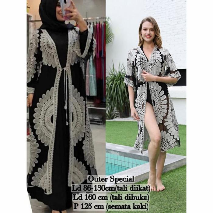 Gambar outer pantai kardigan impor cardigan bordir transparan outer fashion - 11180 Hitam dari vienas.co undefined Tokopedia