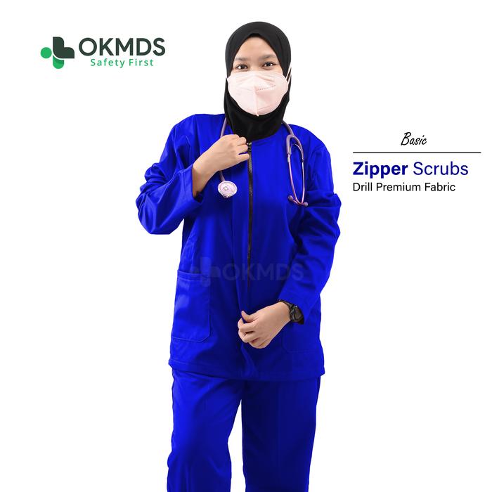 Gambar Seragam Medis Baju Ok / Baju Jaga / Baju Dokter Premium Model Zipper - Biru Elektrik, 5XL dari okMediscrub undefined Tokopedia