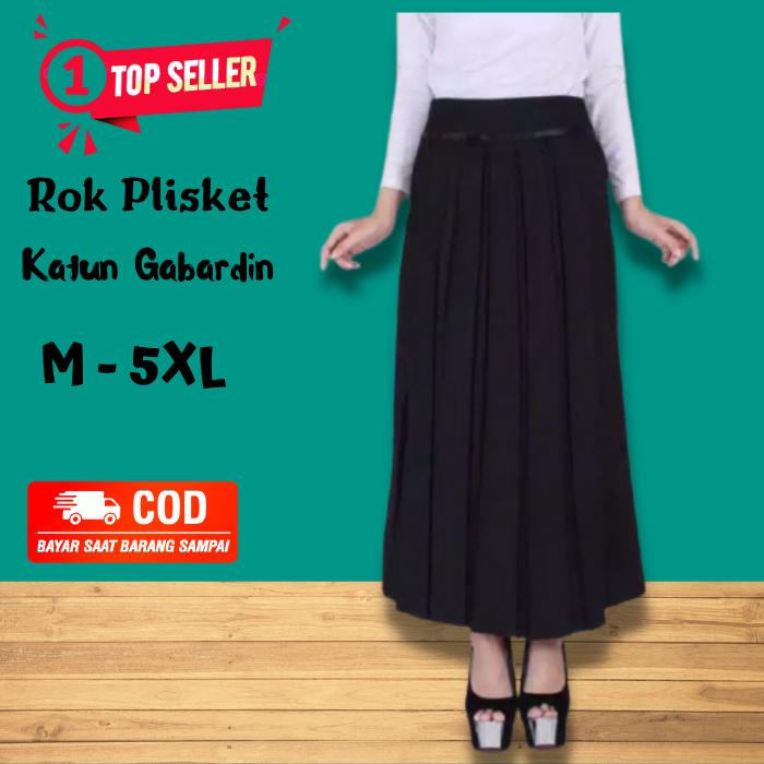Gambar ROK WANITA PLISKET SPAN HITAM PANJANG JUMBO BAWAHAN KERJA MURAH - Hitam, 3XL dari NINESSTORE undefined Tokopedia
