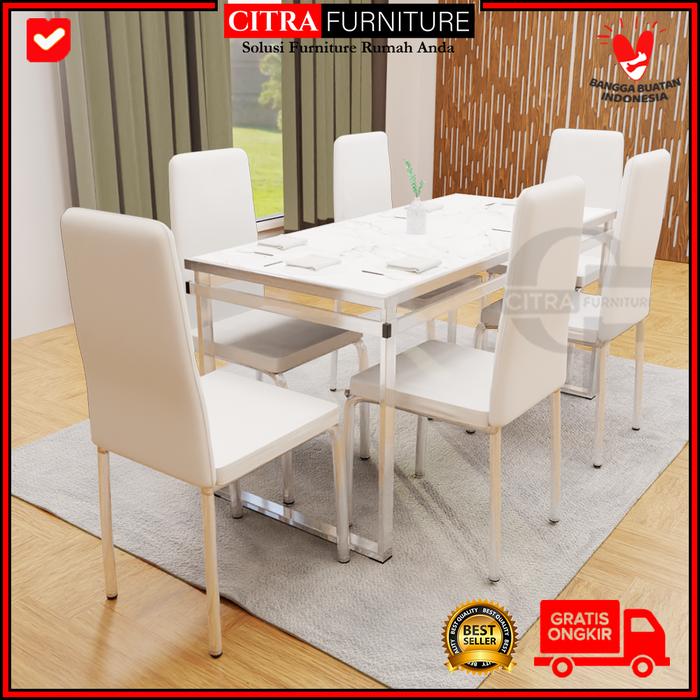 Gambar Meja Makan Marmer 6 Kursi Rangka Stainless|Dining Table Minimalis new - Putih dari Citra furniture undefined Tokopedia