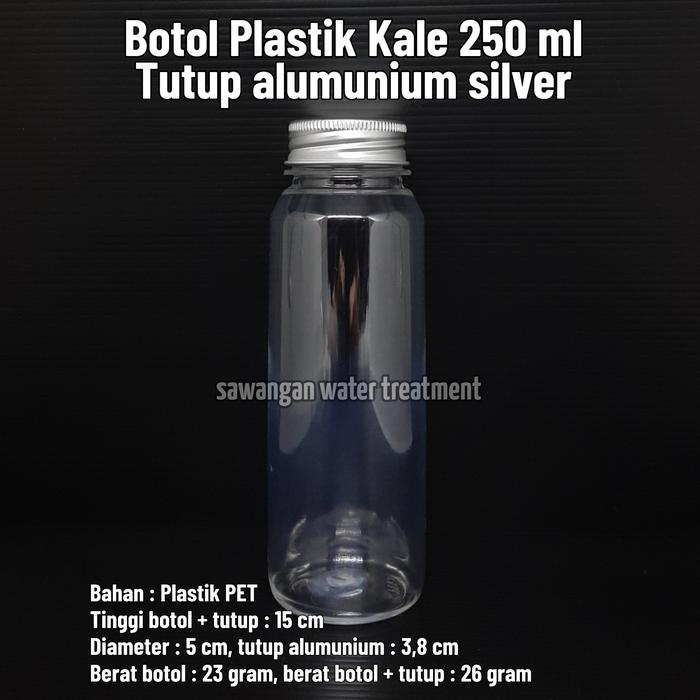 Gambar Botol Kale 250 ml tutup alumunium / botol plastik 250ml tutup alumunium isi 50 pcs - Alum. Silver, packing plastik dari sawangan water treatment undefined Tokopedia