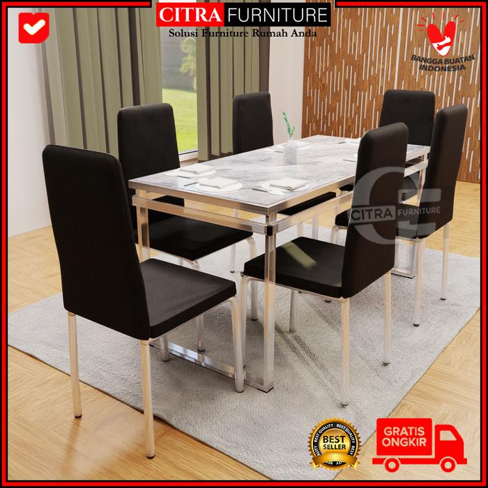 Gambar Meja Makan Marmer 6 Kursi Rangka Stainless|Dining Table Minimalis Set - Hitam dari Citra furniture undefined Tokopedia