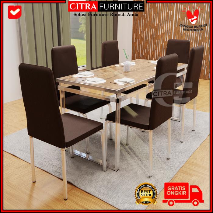 Gambar Meja Makan Marmer 6 Kursi Rangka Stainless|Dining Table Minimalis - Hitam dari Citra furniture undefined Tokopedia