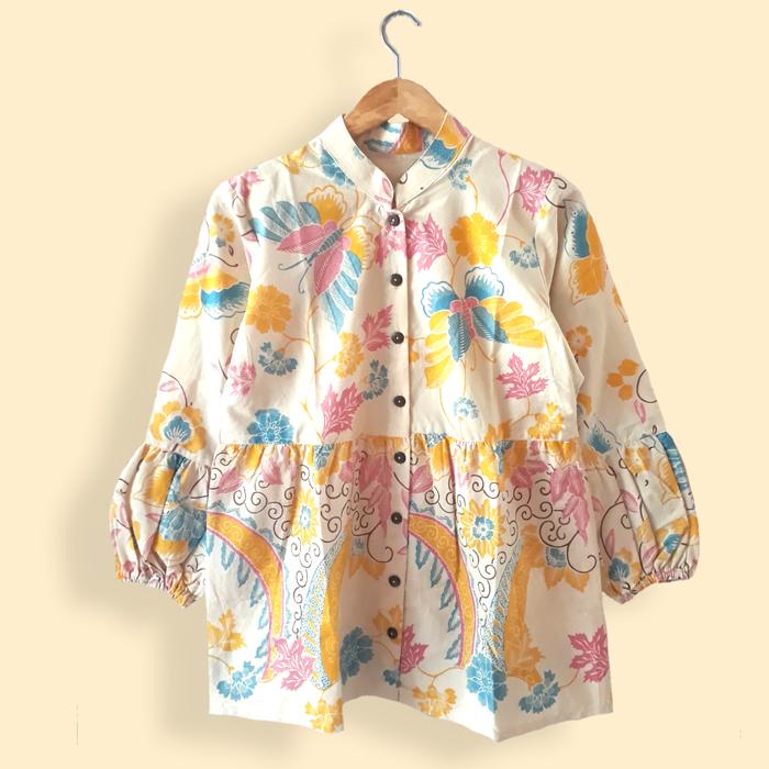 Gambar KASMARAN - Baju Batik Kerja Untuk Wanita Model Blus - Kuning, all size dari Supplier Baju Batik Tangan Pertama undefined Tokopedia