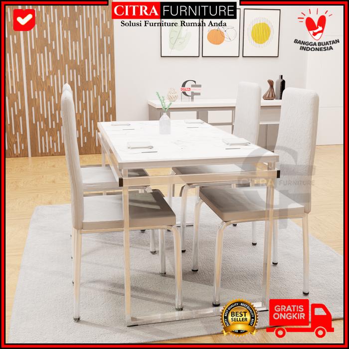 Gambar Meja Makan Marmer 4 Kursi Rangka Stainless|Dining Table Minimalis set - Putih dari Citra furniture undefined Tokopedia