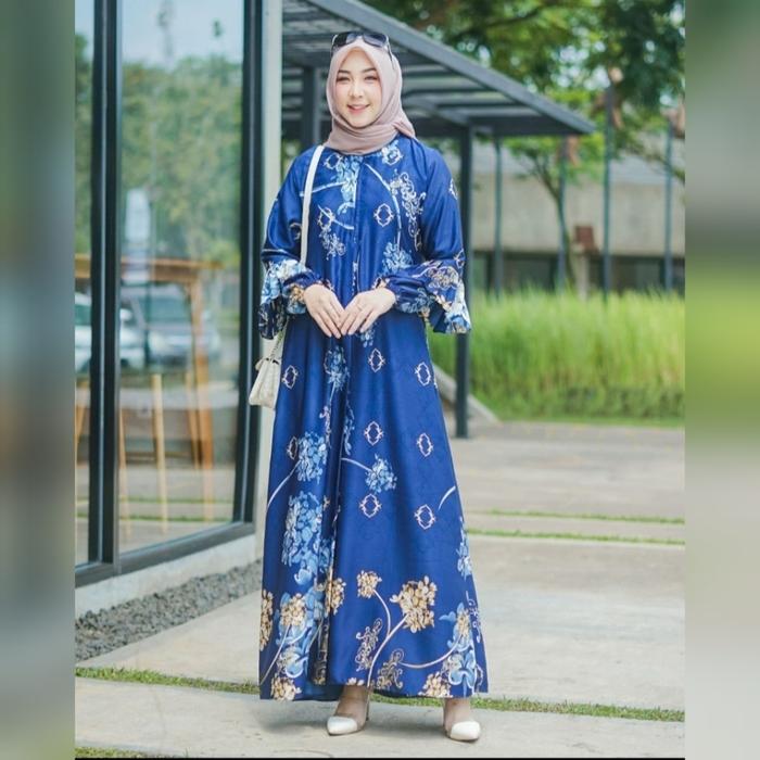 Gambar Gamis Pesta Wanita Maxi Motif Dengan Bahan Maxmara Lux - Navy dari Butik Nayra undefined Tokopedia