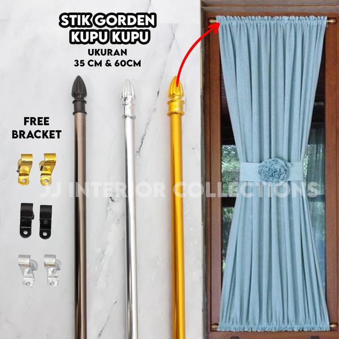 Gambar Stick / Stik Gorden Kupu-kupu minimalis 1 pasang - Gold, 35cm dari JJ Interiorr undefined Tokopedia