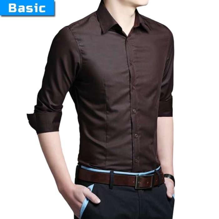 Gambar Kemeja Pria Lengan Pendek Basic Polos Slim Fit Terbaru | XS S M L XL - Choco, XS dari Toko UsahaMuda undefined Tokopedia