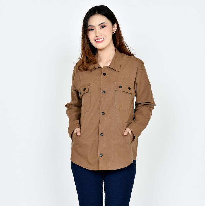 Gambar EMOLINE Jaket Semi Parka Wanita Women Outwear Katun Premium Cokelat - Coklat, XL dari emoline undefined Tokopedia