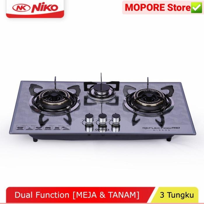 Gambar NIKO Kompor Tanam/Duduk Gas Kaca 3 tungku Reflection MIRROR PRO Design dari MOPORE Store undefined Tokopedia