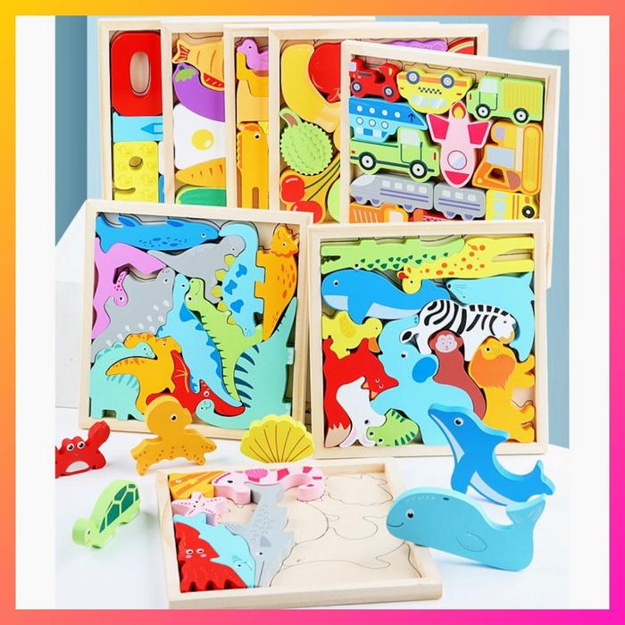 Gambar Mainan Edukasi Puzzle 3D Cocokan Bentuk - Jungle Animal dari Kids and Toys undefined Tokopedia