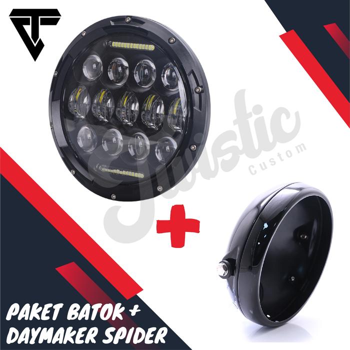 Gambar Paket Batok dan Daymaker Spider Eye 7 Inchi Lampu LED 75w Motor Custom - DM+Batok Glossy dari TWISTIC CUSTOM undefined Tokopedia