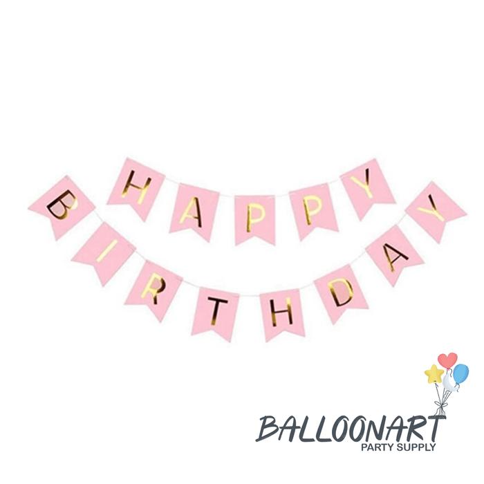 Gambar Banner HBD Gold Segilima/Banner Flag Warna/Banner Fancy/Banner Glitter Tali - Merah Muda dari BalloonArt Party Supply undefined Tokopedia