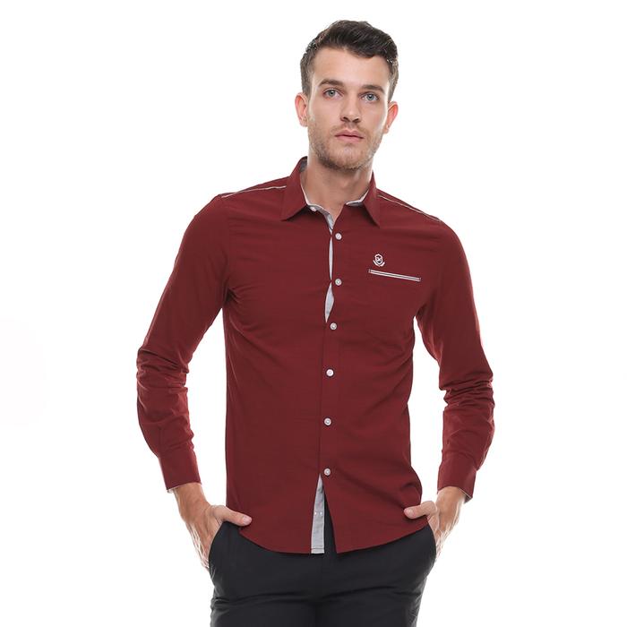 Gambar Slim Fit - Kemeja Casual - Kemeja Pria - Lengan Panjang - Maroon - S dari Johnwin undefined Tokopedia