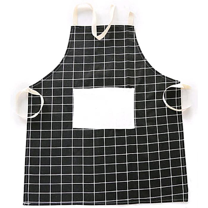 Gambar Celemek Masak Bahan Katun Linen Motif Kotak Korea Home Apron - Cm Kain Hitam dari BBOLA undefined Tokopedia