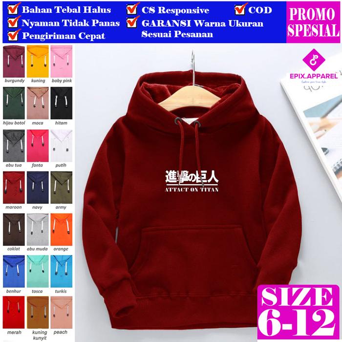 Gambar Jaket Hodie Anak Laki Perempuan AOT Attact On Titans Umur 10 11 12 Th - 6, Merah Maroon dari epixapparel undefined Tokopedia