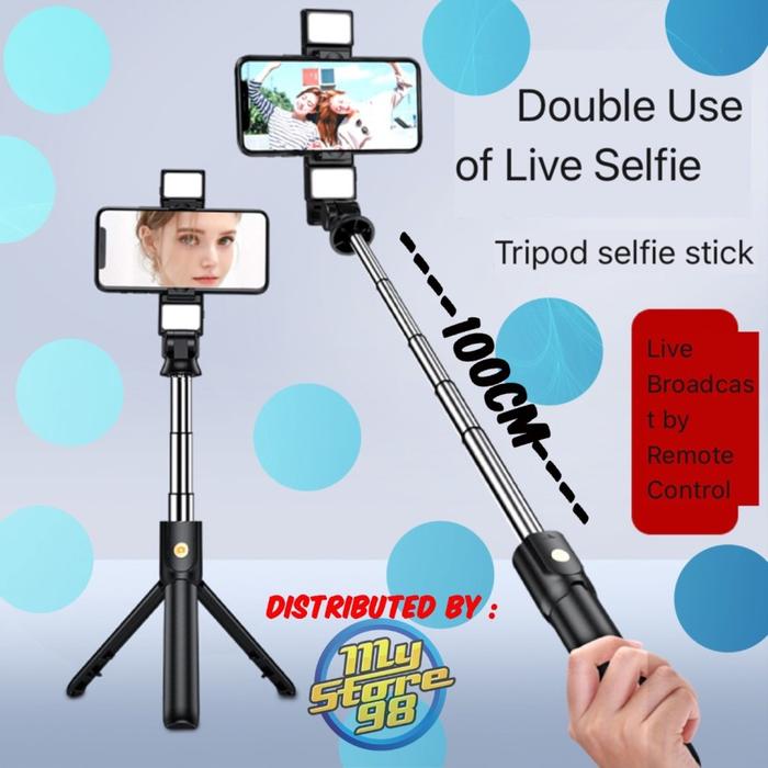 Gambar Tongsis Bluetooth Selfie Dual LED Tongsis Tripod Bluetooth NEW VERSION - DUAL LED 100CM dari daffin undefined Tokopedia