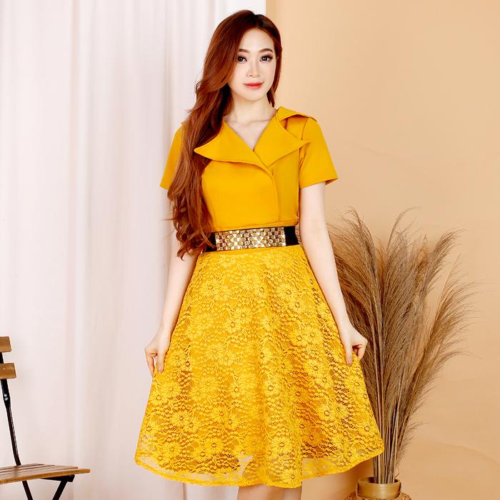 Gambar Kathryn collection #124, Nabila dres scuba import free belt - Kuning, All Size dari KhatKhat Store undefined Tokopedia