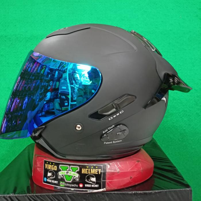 Gambar KYT HELM GALAXY FLAT R SOLID BLACK DOFF+VISOR IRIDIUM+SPOILER - Htm Dof V.Blue, M dari jodoh Helmet undefined Tokopedia