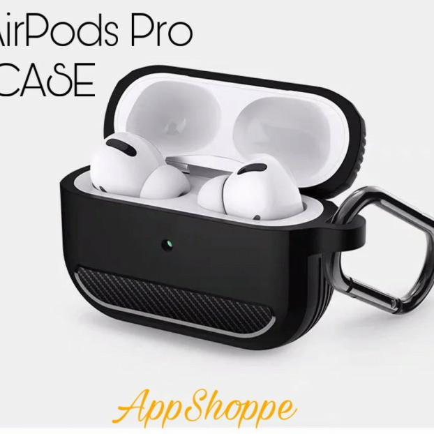 AirPods Pro Silicone Hard Case Carbon Designed Caribiner mirip Spigen  BLACK, AIRPODS PRO