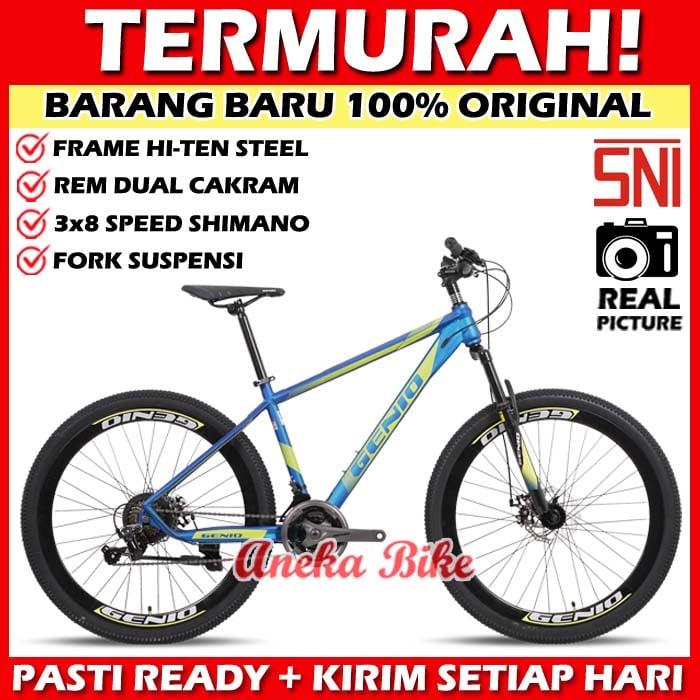 Gambar SEPEDA GUNUNG 27.5 inch MTB GENIO M-349 NEW - BLUE-YELLOW dari ANEKA BIKE OFFICIAL undefined Tokopedia