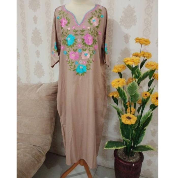 Gambar daster bordir tasik rayon premium - Cokelat, Mawar Besar dari MUDE_NEW undefined Tokopedia
