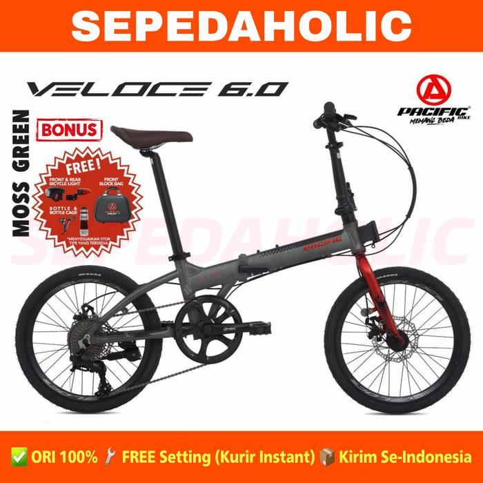 Gambar Sepeda Lipat PACIFIC VELOCE 6.0 20 Inch Alloy 9 Speed Rem Cakram - Moss Green dari Sepedaholic undefined Tokopedia