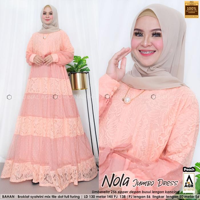 Gambar GAMIS BROKLAT JUMBO XXL,LD 130 MELAR 145, GAMIS LEBARAN PAKAIAN WANITA - PEACH dari CHR riborn undefined Tokopedia